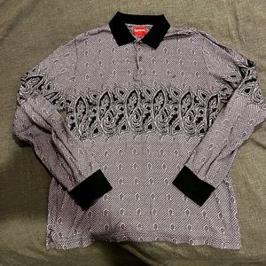 Supreme Paisley Long Sleeve Black and Purple Polo M